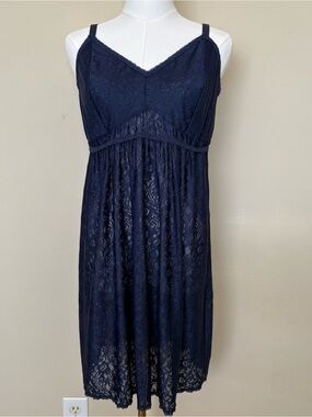 Soma Enticing  Stretch Lace Chemise Navy Nightgown Midsize Fashion XL NWT